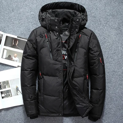 MIACAWOR Top quality Duck Down Jacket Men Thick Snow Parka Hooded Overcoat Warm Winter Jacket Male Down Coats Outerwear J634 - Цвет: Черный