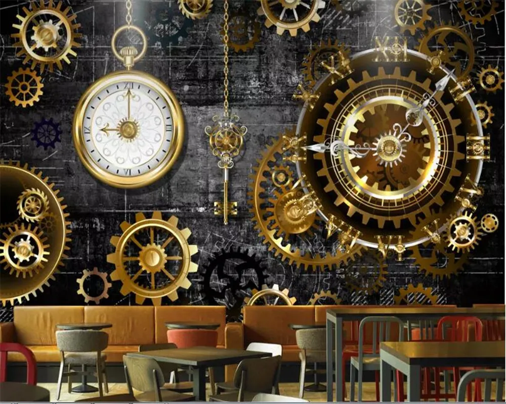 Beibehang Wallpaper Wallpaper 3d Custom European Industrial Wind Golden  Gears And Clock Decorative Mural Background Wall Sticker - Wallpapers -  AliExpress