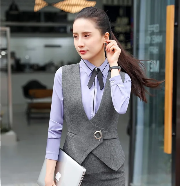 Fashion Women Waistcoat & Vest Grey Office Ladies Work Wear Female