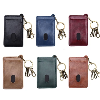 

THINKTHENDO 2017 Men Women Retro Business Card Faux Leather Credit Card ID Holders Key Ring Keychain Solid Fashion Hot