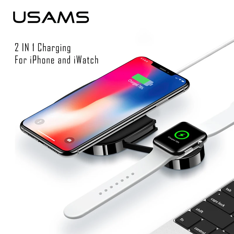 

QI Wireless Charger for Apple Watch 4 3 2 1,USAMS Wireless Portable External Battery for iPhone X Samsung Xiaomi charger adapter