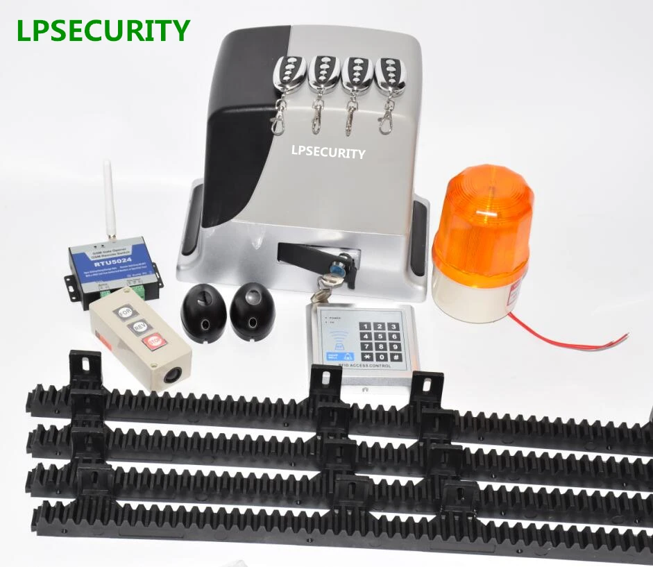 

LPSECURITY 600kg automatic electric GSM sliding gate opener motor complete kit 4m 5m 6m racks with photocell lamp button keypad