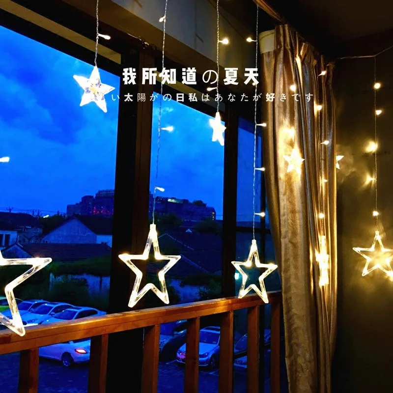 

LED star lantern string five pointed star decorated lantern 6 big 6 small star curtain lights