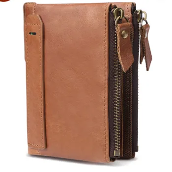 

BLACK/red/brown Genuine Leather Men RFID Wallets Luxury Brand Trifold Wallet Zip Coin Pocket Purse Cow Leather Wallet Mens 2019