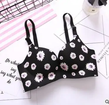 black flower 2 Baharcelin AB Cup, сексуальный бюстгальтер для молодых девушек, бюстгальтер на груди, французский романтический бюстгальтер, бюстгальтер с принтом кота, милое женское бра, нижнее белье - Цвет: black flower 2