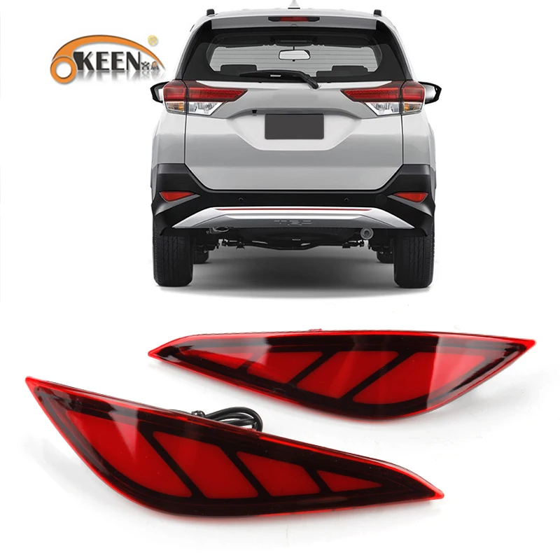 

OKEEN 2pcs Multi-function Car LED Rear Bumper Reflector Light For Toyota Rush 2018 2019 Driving Braking Lights 12V Fog Lamp