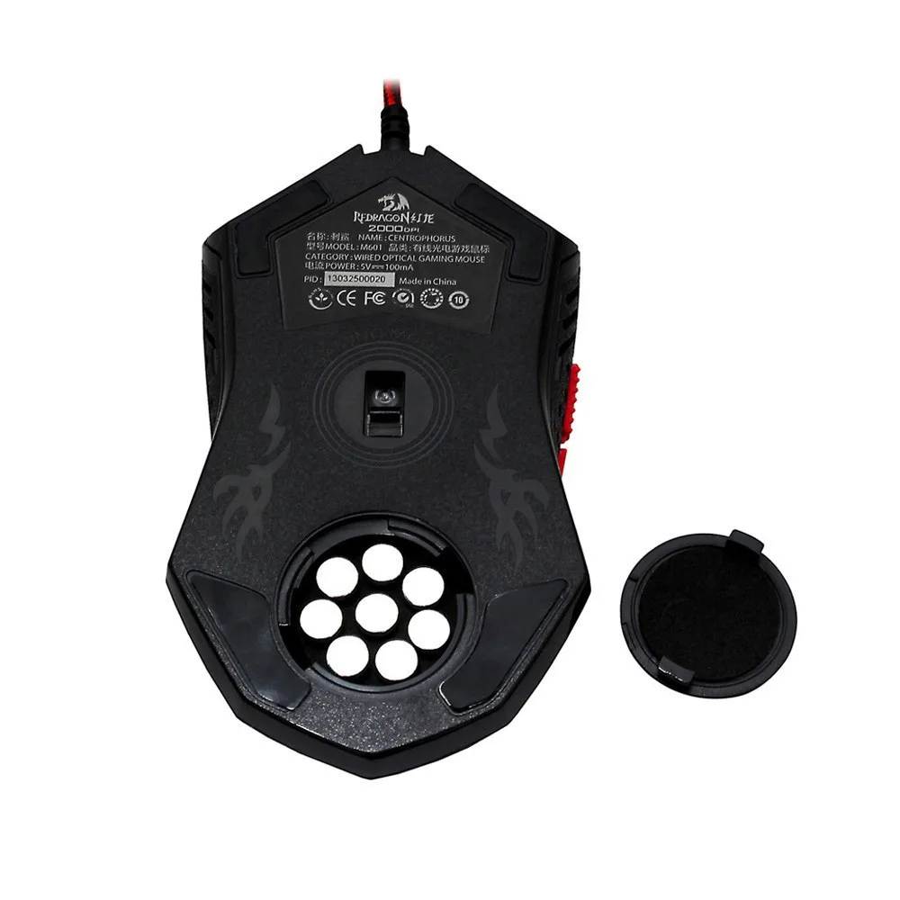 Прочная гладкая игровая мышь Redragon M601 CENTROPHORUS-3200 dpi для ПК, 6 кнопок, настройка веса, Высококачественная мышь