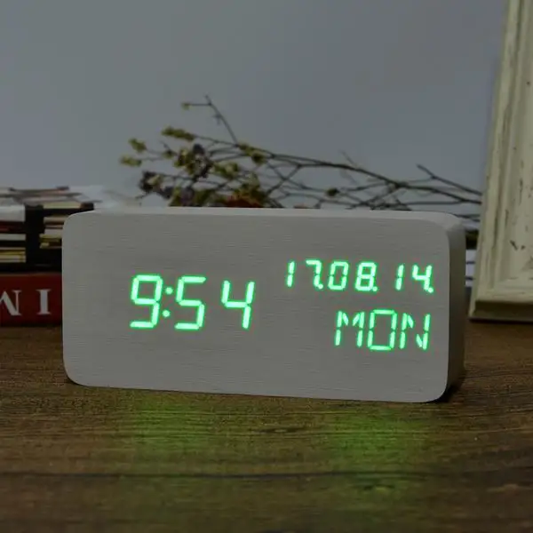 FiBiSonic цифровой светодиодный Будильник звук Голосовое управление настольные часы температура Неделя дисплей будильники YY-MM-DD - Цвет: White Green