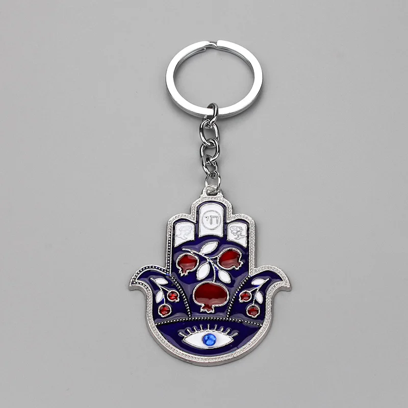 

Trendy Design Alloy Metal Silver Color Enamel Hamsa Hand Pendant Key Chain Keyrings Jewelry
