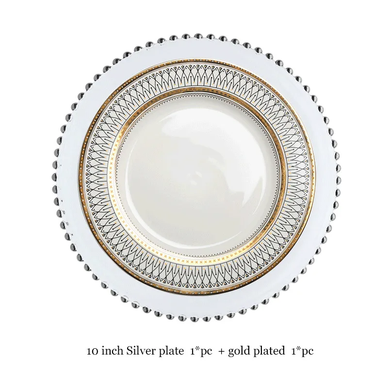 Элегантная стеклянная тарелка с жемчугом, Высококачественная позолоченная керамика, диск для стейка, салата, блюдо для свадебного банкета, десерта, маятниковый диск, блюдце - Цвет: 2pc silver