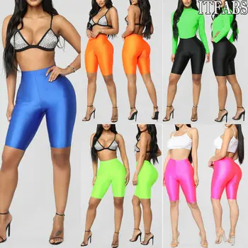 

Women Short Leggings Biker Shorts Dance Workout Yoga Pants Shinning Tight Slim Black Nylon Training Running Exercise Shorts New