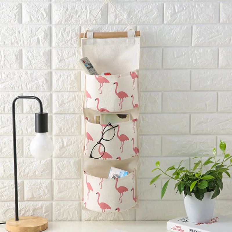 3 Layer Linen Flamingo Storage Bag Wardrobe Hanging Bag Wall Pouch Cosmetic Toys Organize Pockets Stationery Contain 3 Layer Linen Flamingo Storage Bag Wardrobe Hanging Bag Wall Pouch Cosmetic Toys Organize Pockets Stationery Contain