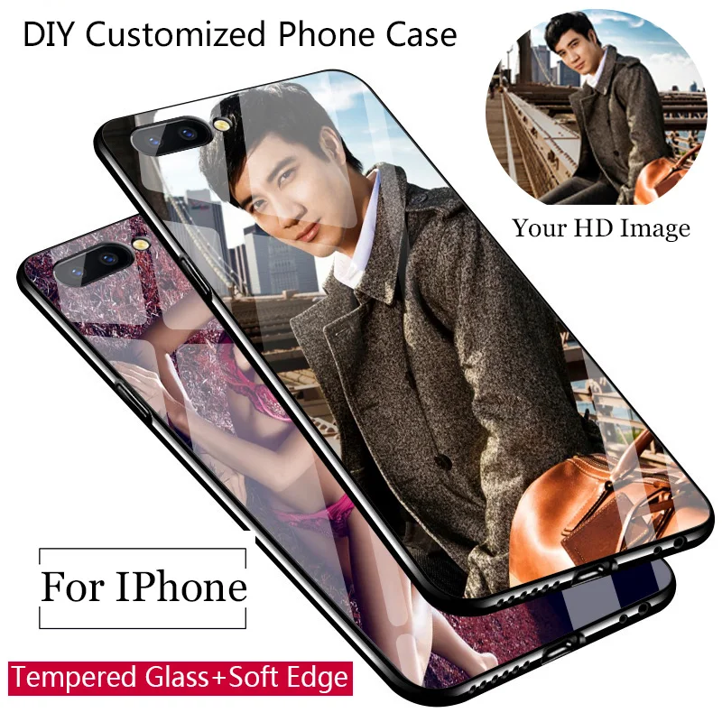 

Diy Custom phone case Tempered Glass Soft edge Case for iphone X XS MAX XR 8 8Plus 6 6s plus 7 7plus DIY image phone cover