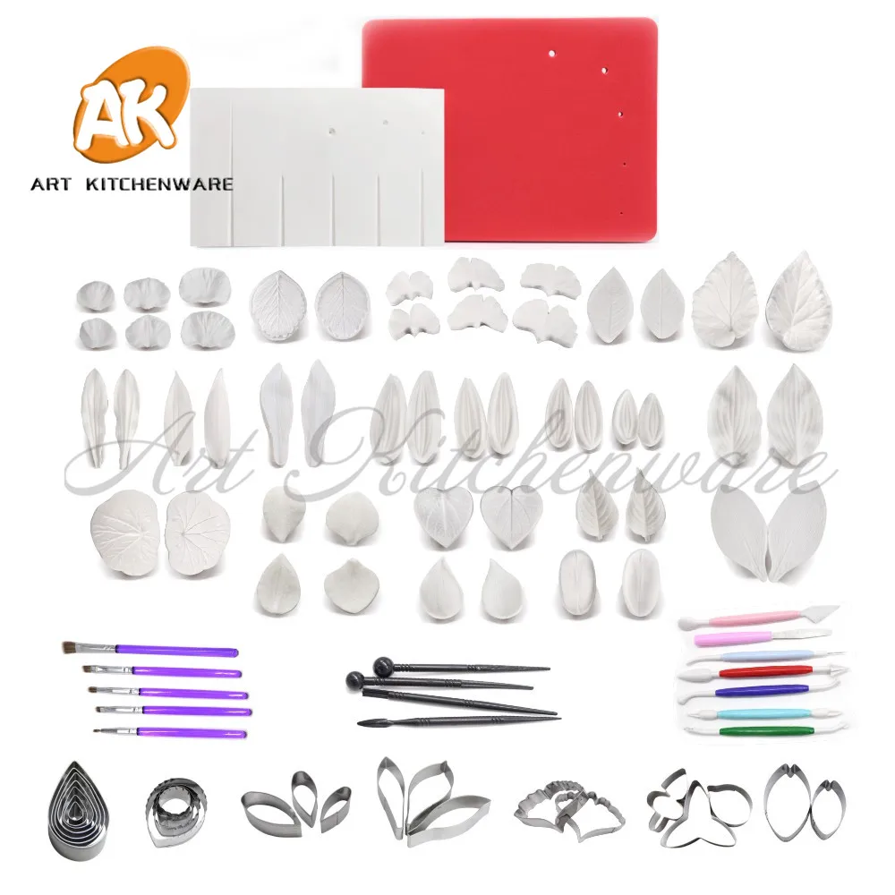 

92pcs Big Cake Decorating Tool Kit Silicone Veiner Mold Cake Decorating Fondant Impression Flower Mold Sugarcraft Flower Set
