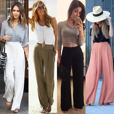 

Womens Casual Elastic Waist Chiffon Harem Office Long Pants Drawstring Trousers