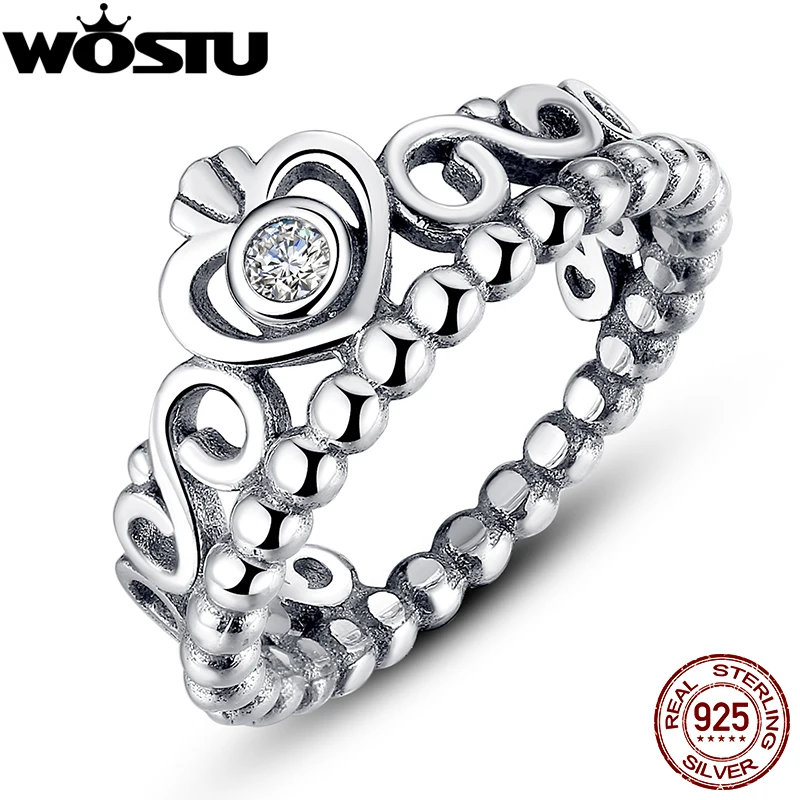 

WOSTU Hot Sale Authentic 100% 925 Sterling Silver Crown Wedding Rings For Women With Crystal European Original Ring Jewelry