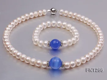 

Perfect White Freshwater Pearl Blue Cat's Eye Stone Rhinestone Necklace Bracelet Jewellery Set Charming Girl Baby Birthday Gift