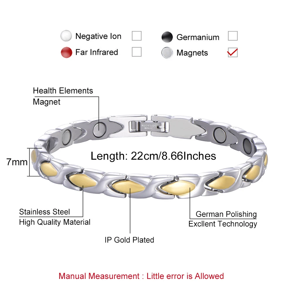 Здоровье Энергия нержавеющая сталь магнитные ювелирные наборы для женщин мужчин лечение артрита медицинский браслет и ожерелья