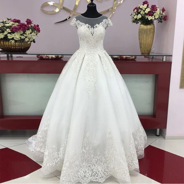 Robe de mariée de princesse, longue, blanche, ivoire, avec mancherons, 2019  - AliExpress