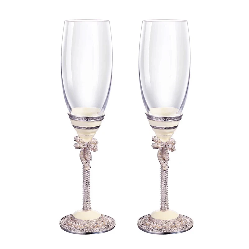Модные металлические бокалы, украшенные бокалы под шампанское на свадьбу, тосты, бокалы для шампанского, набор с бриллиантовым металлическим стержнем, стаканы для питья