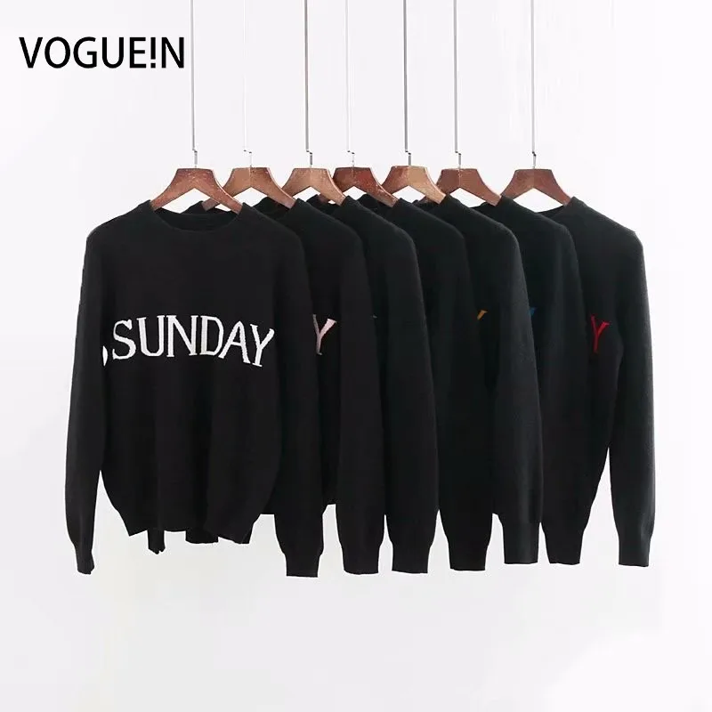 Новые женские модные разноцветные с понедельника по воскресенье черный пуловер свитер