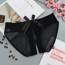 Женские сексуальные бесшовные дерзкие Открытые трусики с низкой талией, сексуальные сетчатые трусики с бантом сзади