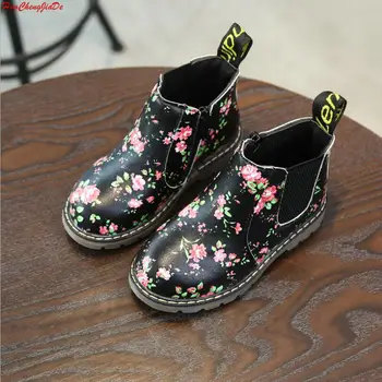 

Girls Princess Shoes New Autumn Winter printing Children Pu Leather Boots Fashion Kids Ankle Motorcycle Boots EU 21-36