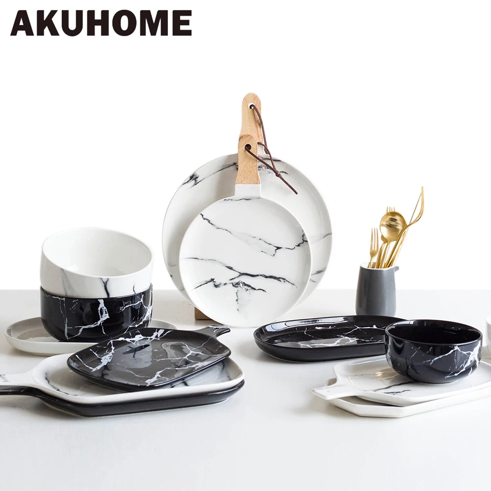 European Marble Tableware Ceramic Tableware Dish Face Plate Platter Bow Cutter Board