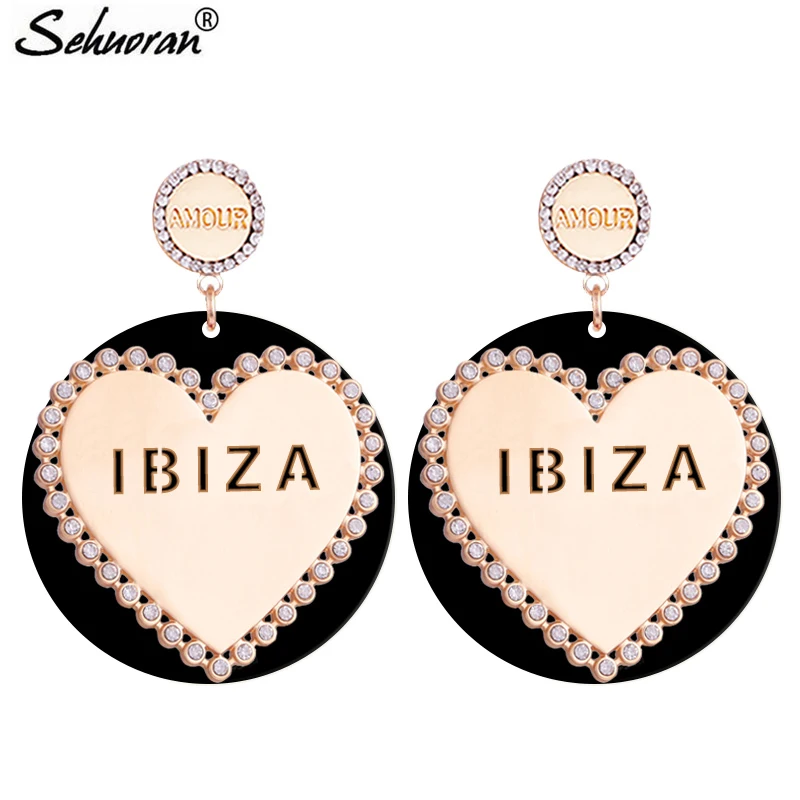 

Sehuoran Oorbellen Round Resin Match Heart Zinc Alloy Pendientes Statement Earrings For Woman Bohemian Fashion Jewelry Big EAR