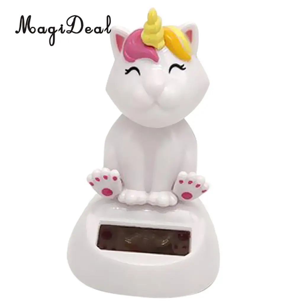 Solar Powered Cute Cat Unicorn Nodding Head Figure Doll Kids Toy Gift Home Office Car Decoration