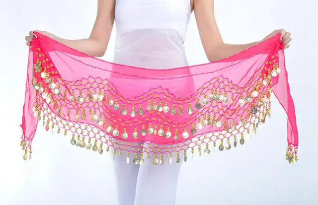 1 piece 3 Rows 128 Gold Coins Belly Dance Costume Hip Scarf Skirt Belt Wrap Waist New Brand rose red