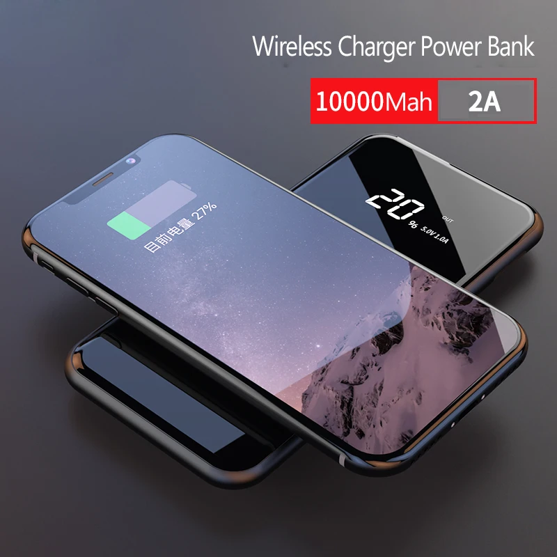 10000mAh QI Wireless Charger Power Bank For iPhone X Xs Xr 8 LCD Dual USB Battery Charger Wireless Powerbank For Samsung S9 S8