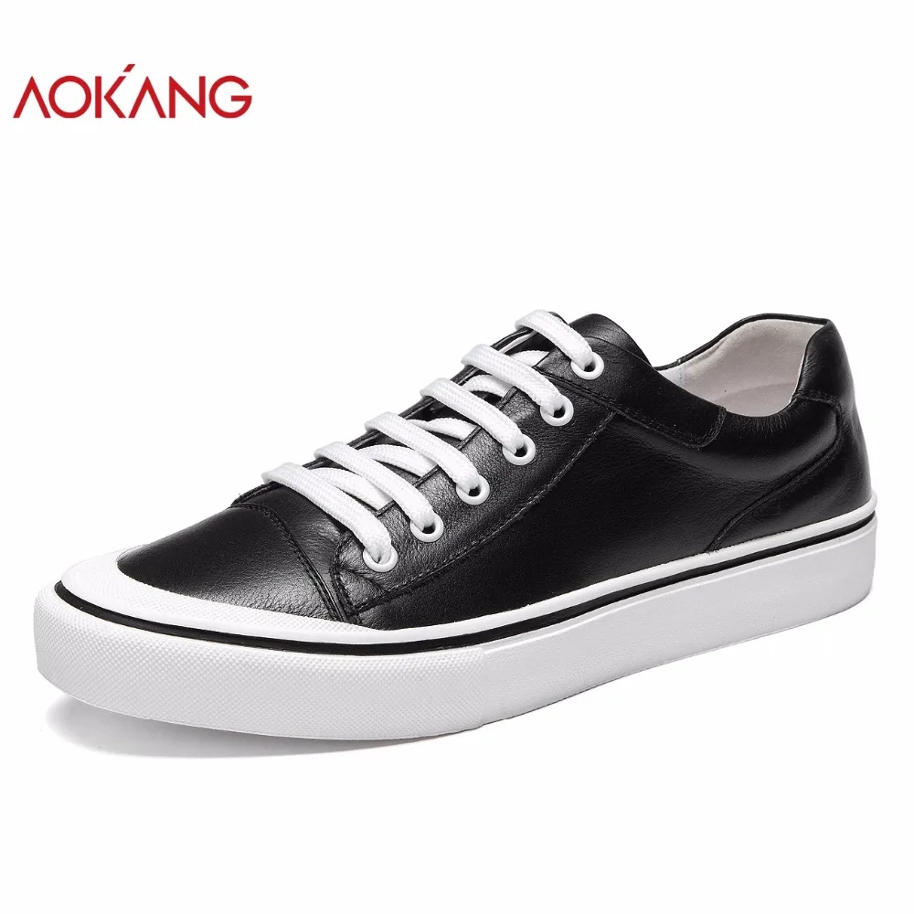 

AOKANG Autumn men casual shoes genuine cow leather shoes men students Low top Black Shoes fashion brand male leisure shoes