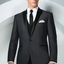 Новые мужские вечерние бальные платья под заказ, костюмы, смокинг, заостренный лацкан, темно-серый цвет, на одной пуговице, элегантные мужские пиковые костюмы с лацканами(куртка+ брюки+ жилет+ галстук