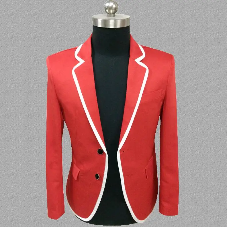 Фото Красный Блейзер мужские костюмы Дизайнерская куртка Мужские Сценические для