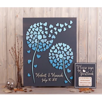 

Unique Wedding Guest Books Personalized Name & Date, 3D Alternative Guestbooks For Wedding Gift, Dandelion Guestbook With Hearts