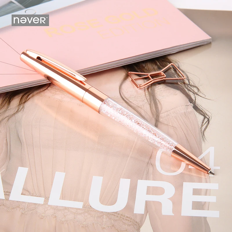 NEVER Rose Gold Imitation crystal Ballpoint Pens 0.7mm Gel ink pen for girls office accessories school supplies gift stationery