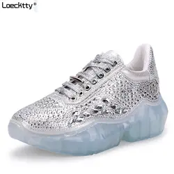 Loecktty новая кожа 2019 Diamond Sneaker ясно платформы вычурный женский кроссовки кружево на толстой подошве повседневная женская обувь