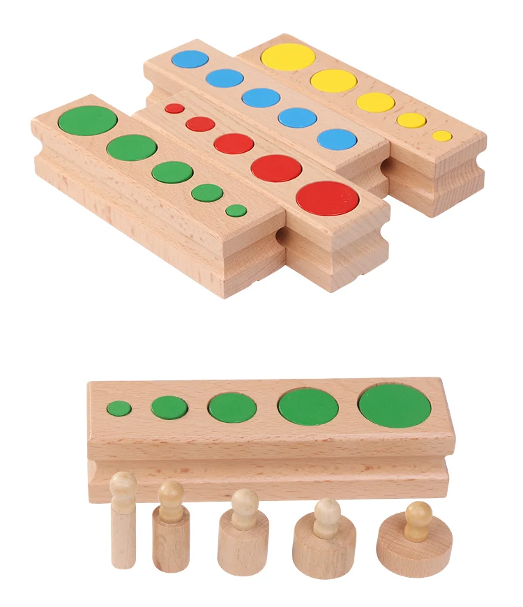 Soquetes de Cilindro Brinquedos de Blocos de Madeira Madeira do Bebê Educação Montessori do Bebê Desenvolvimento Prática & Brinquedos Sensoriais Set Família 5 Blocos de madeira Do Bebê Desenvolvimento Prática