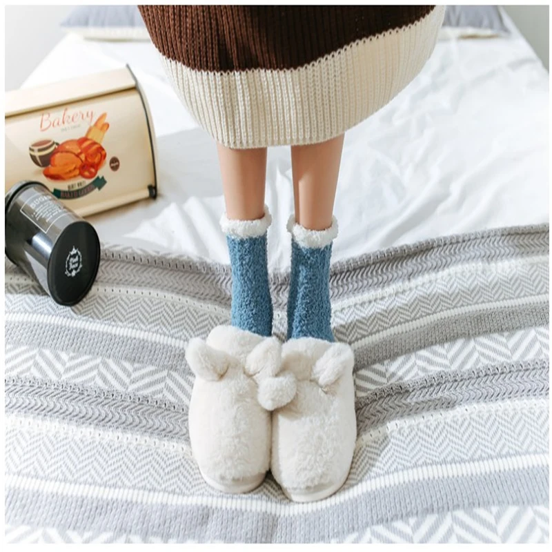 1 пара, повседневные однотонные плотные женские носки, коралловые шерстяные носки, мягкие зимние теплые мягкие домашние женские носки для сна, DS50849