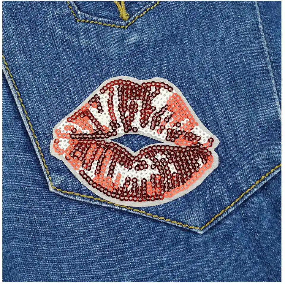 Sequin Patches Iron On Girl Embroidered Crown Rainbow BirdHeart LoveStarSexy Lip Patches For Clothing DIY Letters T-shirt(11)