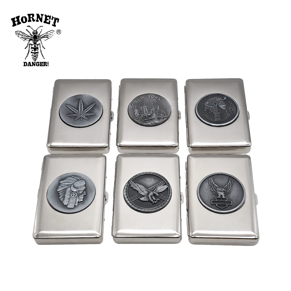 HORNET DANGER Metal Cigarette Case Holding 16 Regular Size Tobacco Box Metal Sticker Organizer Case Box With 2 Clips