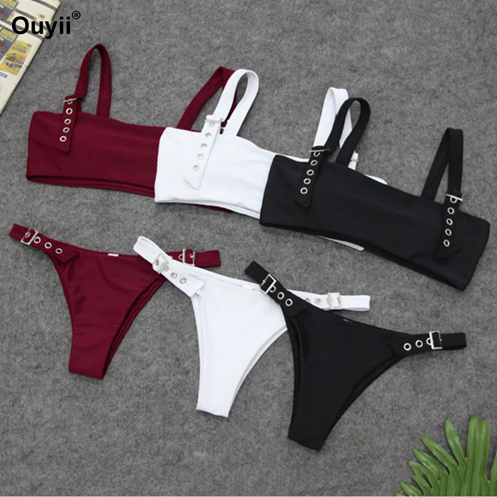 

2019 New Swimsuit Bikini Suit Low Waist Sexy Split Swimsuit Solid Color Fashion Brazilian Swimming Suit