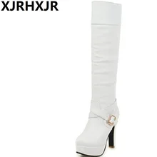 XJRHXJR/новые зимние сапоги до колена женские сапоги до бедра на высоком каблуке пикантные туфли-лодочки женские высокие сапоги для верховой езды, женская обувь 33-43