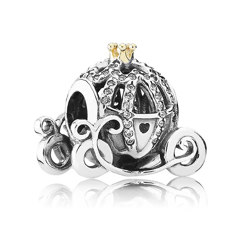 

Authentic 925 Sterling Silver Bead Charm Cinderella Pumpkin Coach With Crystal Beads Fit Pandora Bracelet Bangle Jewelry