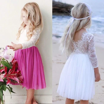 

1-6 Year Summer New Kids Girls Princess Baby Girl Clothes Flower Lace Tutu Dress Tulle Party Pageant Formal Dresses