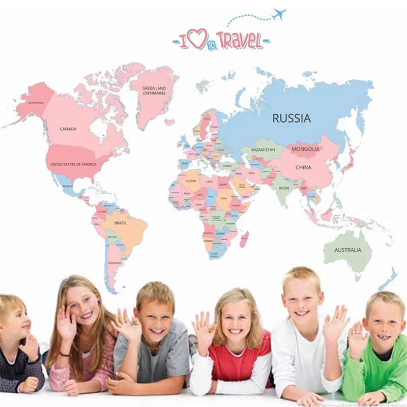 

Color world map wall sticker country map of the world travel route living room video wall office study home decor function