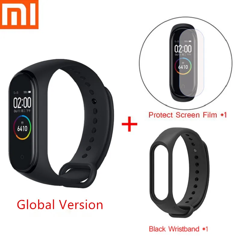 Глобальная версия Xiaomi mi Band 4 mi Band 3 мгновенное сообщение смарт-Браслет Водонепроницаемый OLED сенсорный экран для сердечного ритма фитнес-браслет - Цвет: Global Black Set