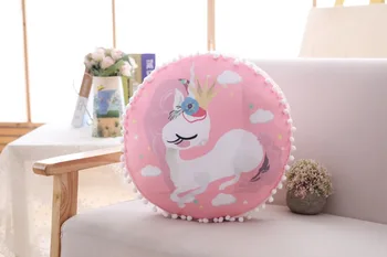 

Factory Price Personality Custom Pink Round Shape Unicorn Pillow For Bed