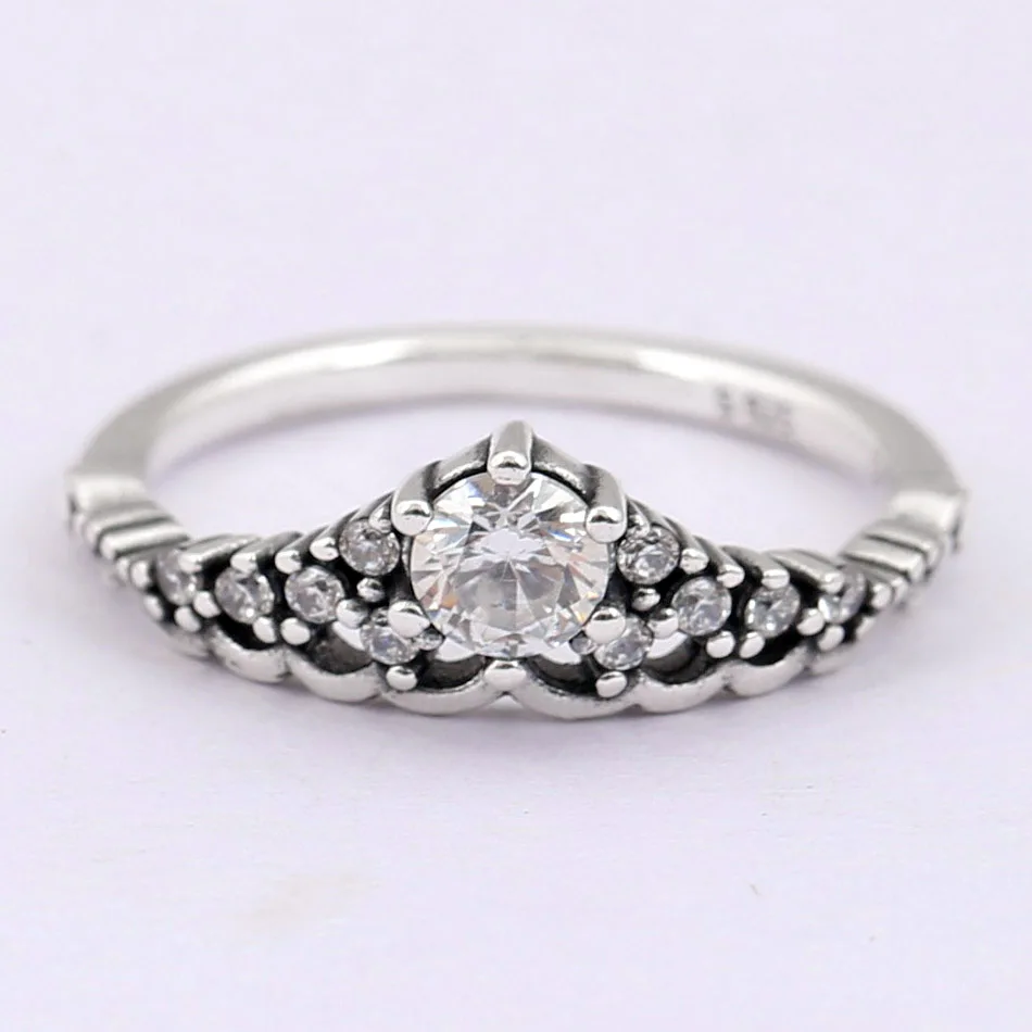 Authentic 925 Sterling Silver Ring Fairytale Tiara With Crystal Rings